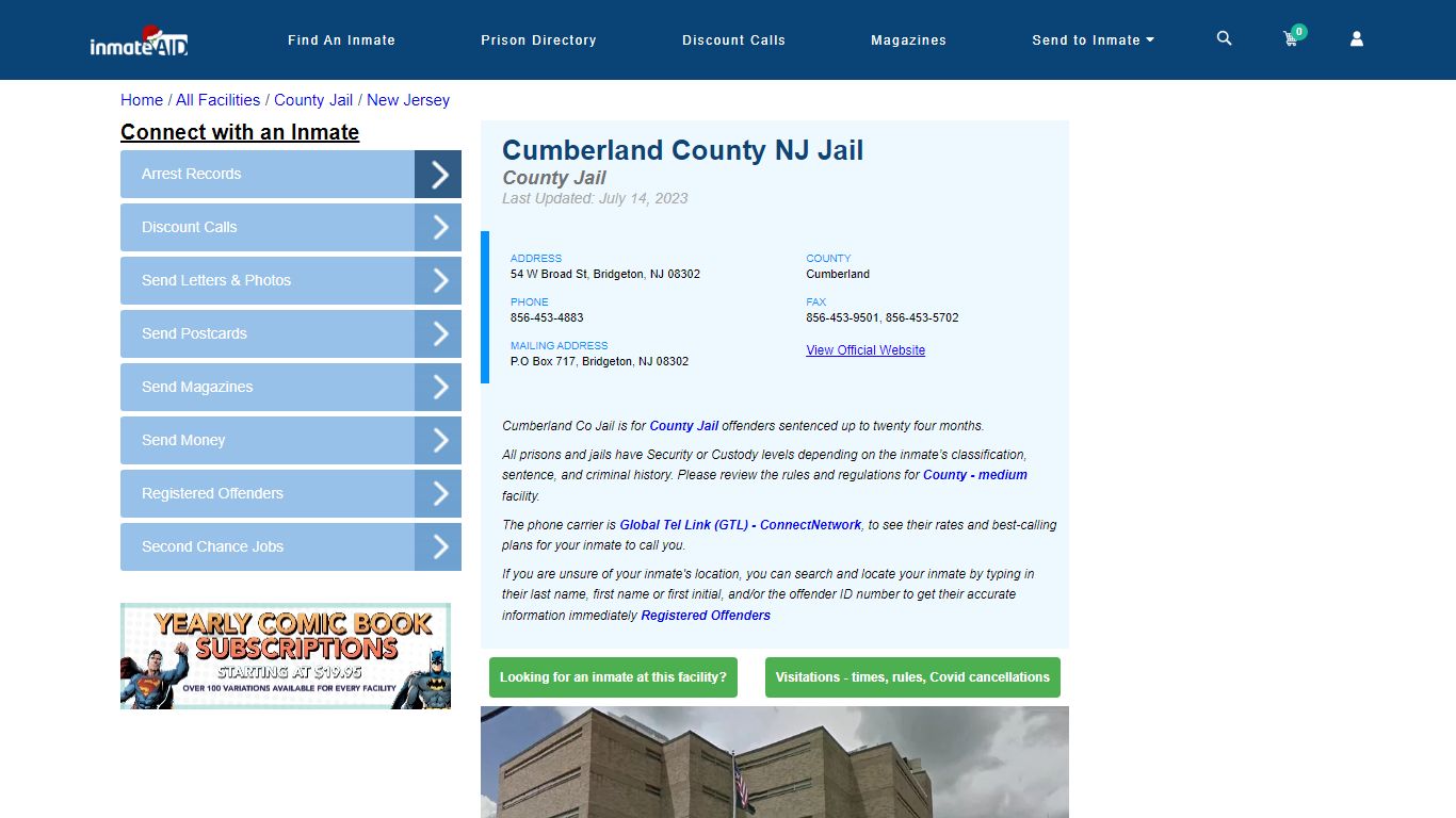 Cumberland County NJ Jail - Inmate Locator - Bridgeton, NJ